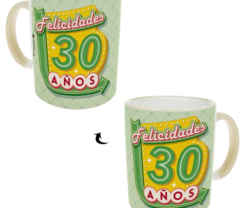 B-R053-Taza Pensando "Felicidades: 30 años"